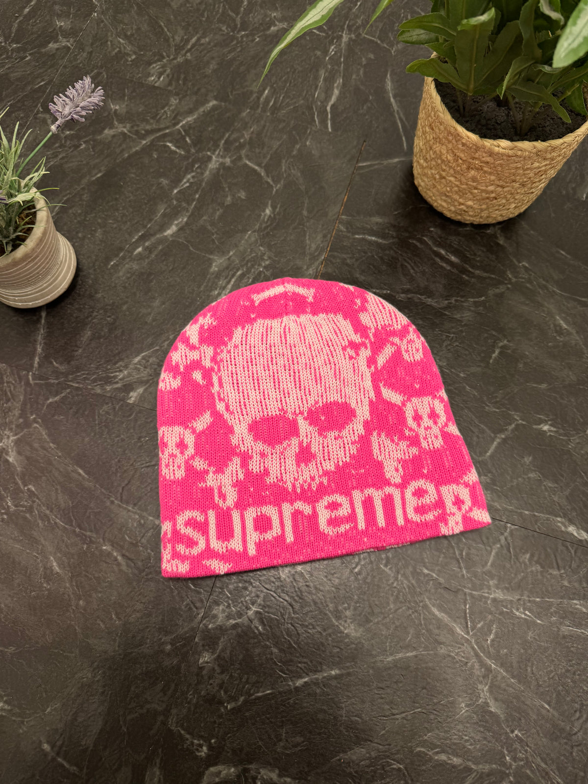 Supreme VANSON Leathers Pink Skull Beanie - New