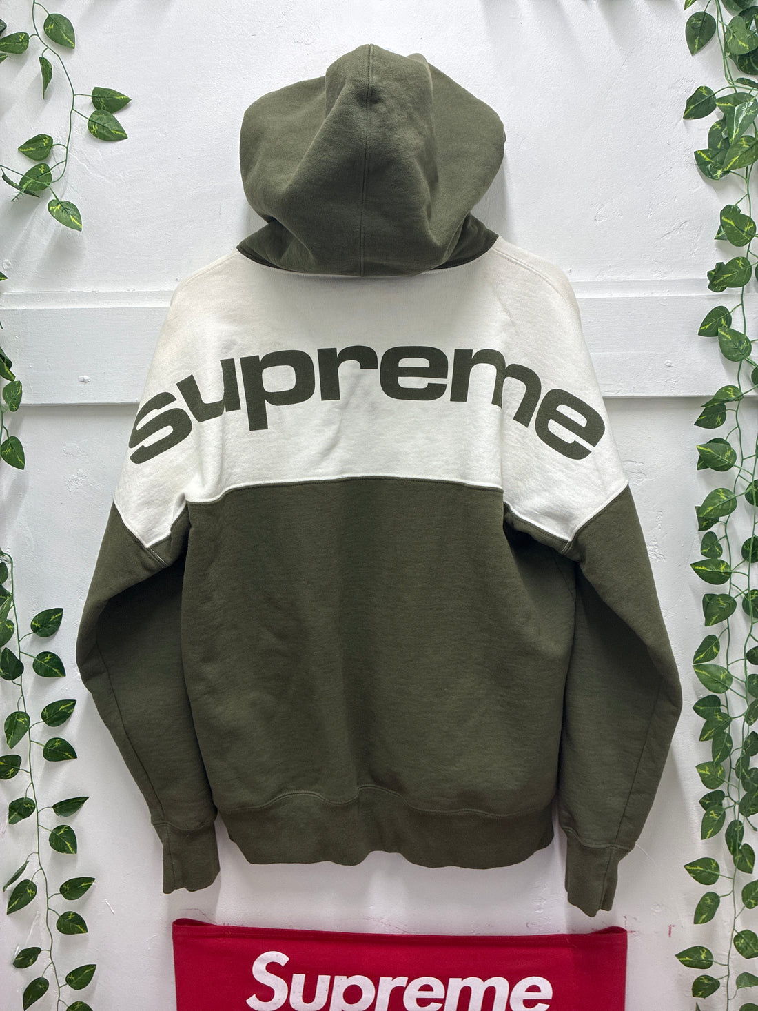 Supreme Blocked Hoodie Dark Olive SZ: M - Pre-Owned