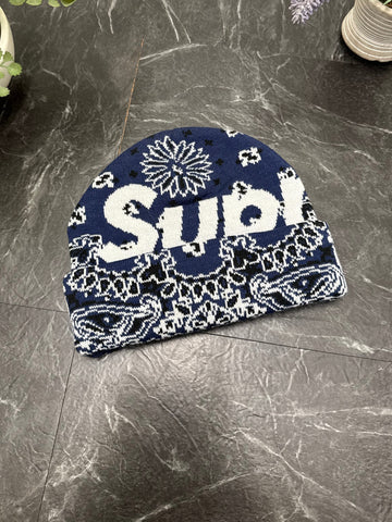 Supreme Big Logo Blue Paisley Beanie - New