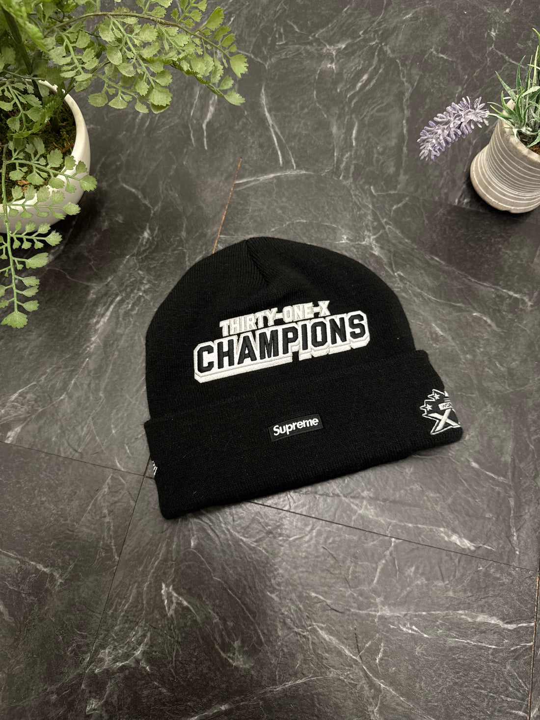 Supreme Champions Black Beanie - Pre-Owned