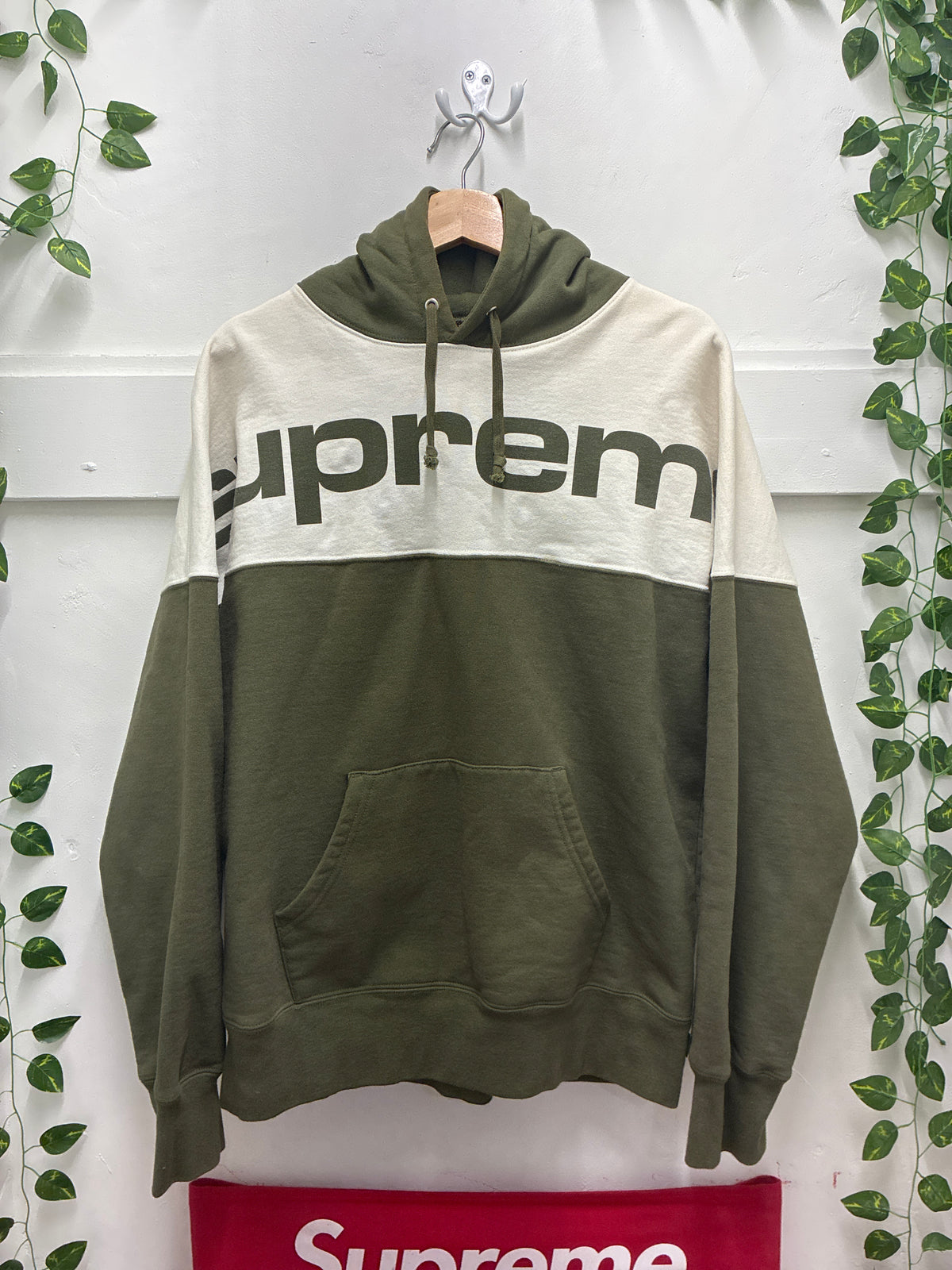 Supreme Blocked Hoodie Dark Olive SZ: M - Pre-Owned