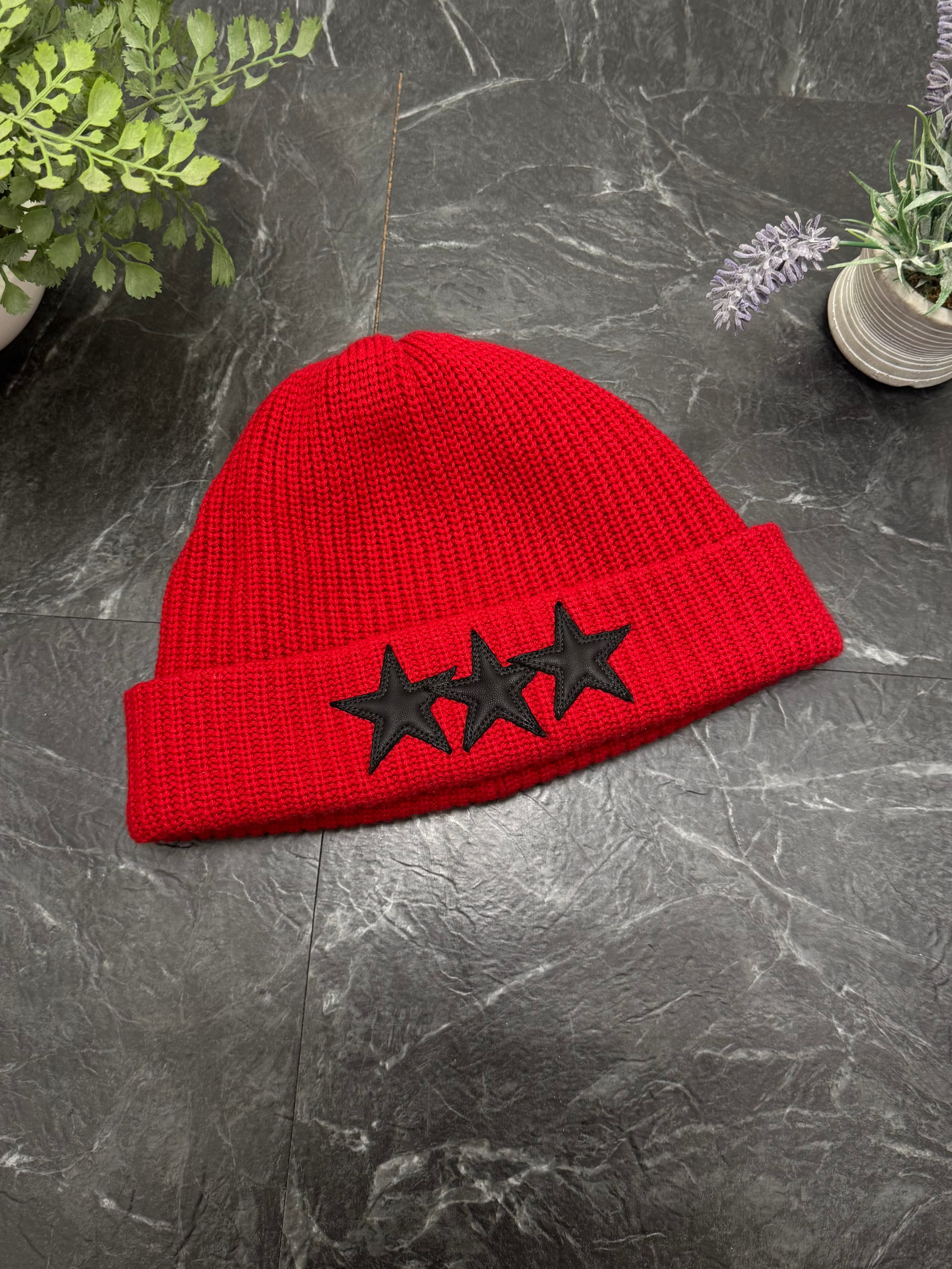 Chrome Hearts Sludge Triple Star Patch Red Cashmere Beanie - New