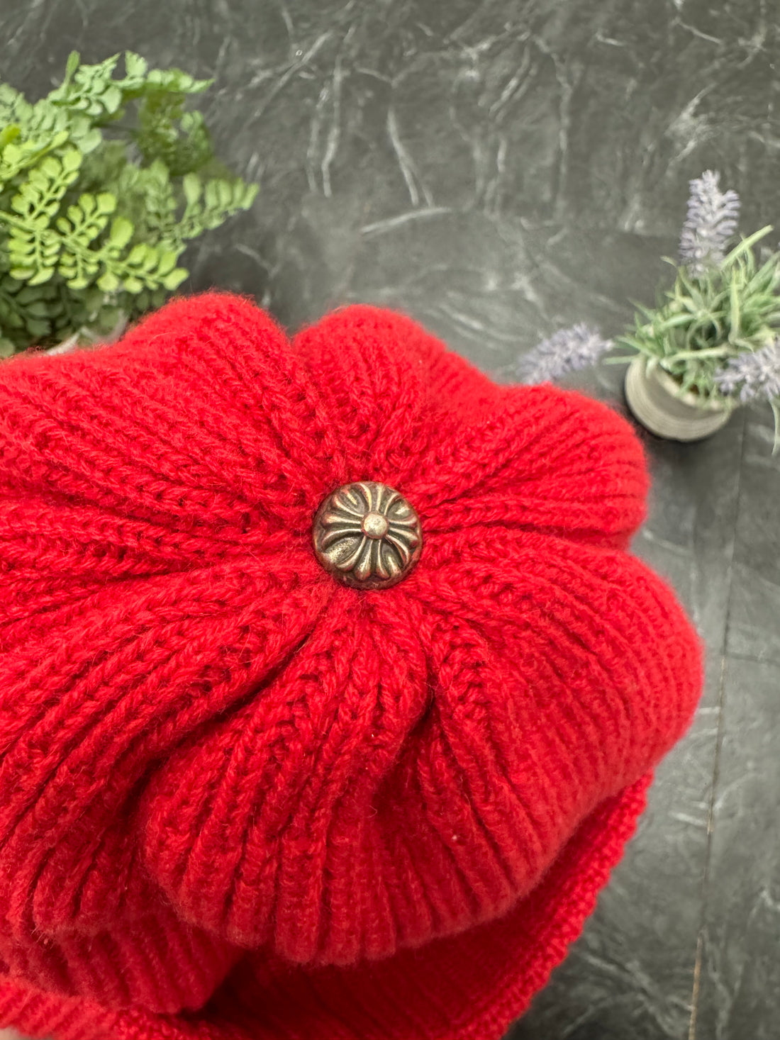 Chrome Hearts Sludge Triple Star Patch Red Cashmere Beanie - New