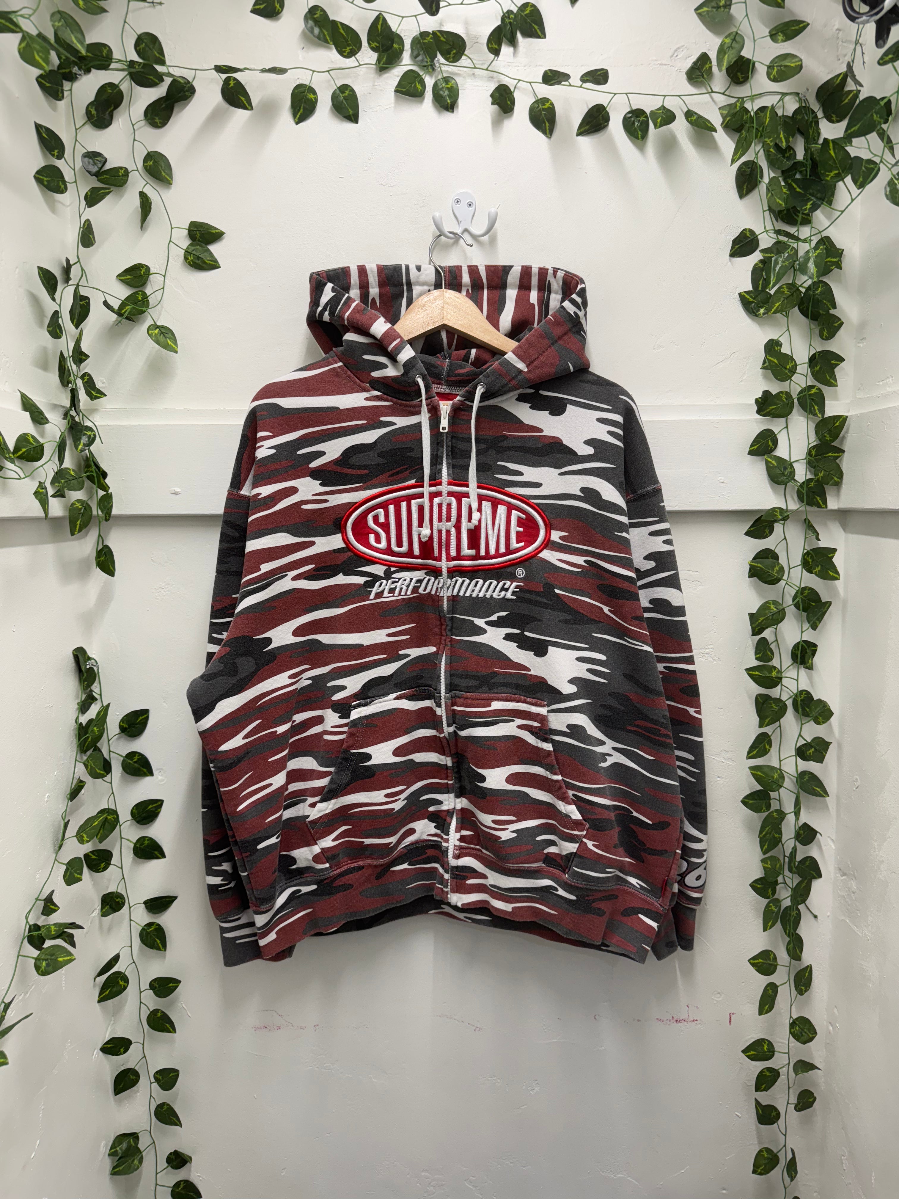 Supreme Performance Zip Up Hooded Sweatshirt Red Camo SZ: L - Pre-Owned